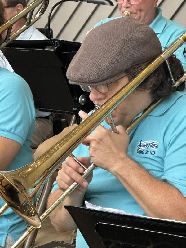 Rory McClean trombone musician playing during 2026 Austintown Park concert